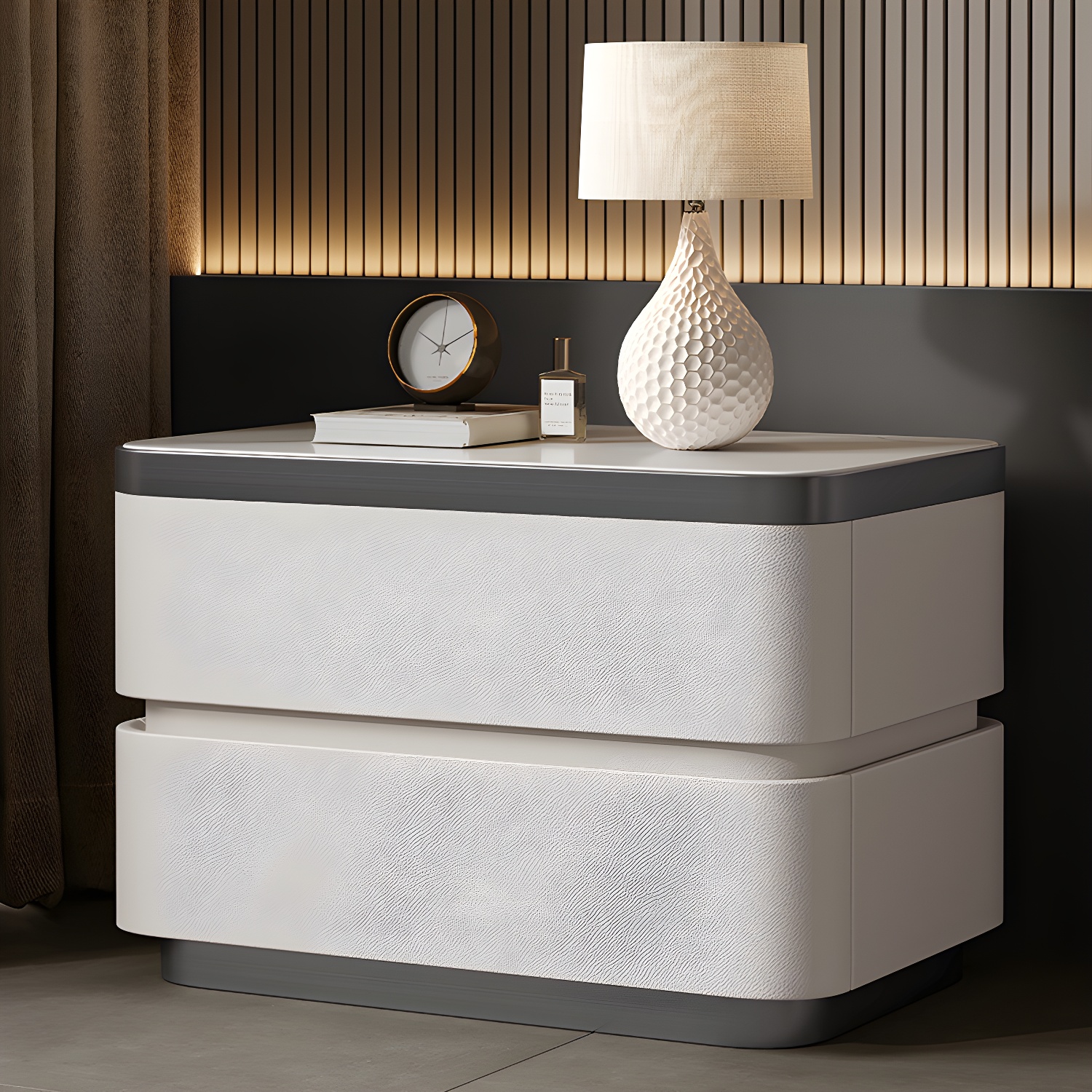Scandinavian Bedside Cabinet Made of Solid Wood with Two Drawers for Bedroom - image 9
