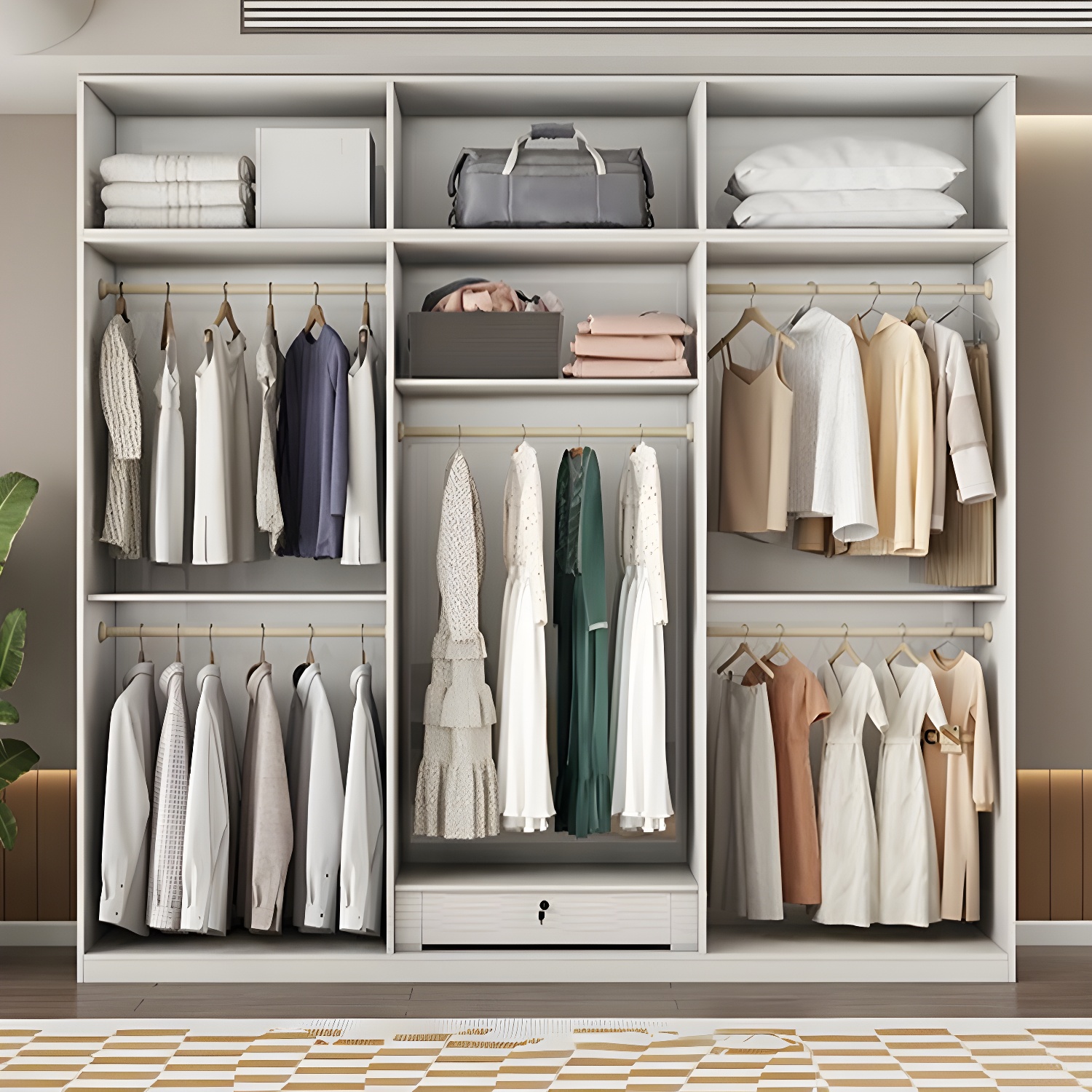 Modern White Wood Wardrobe Armoire - Drawers and Shelves Included - image 9