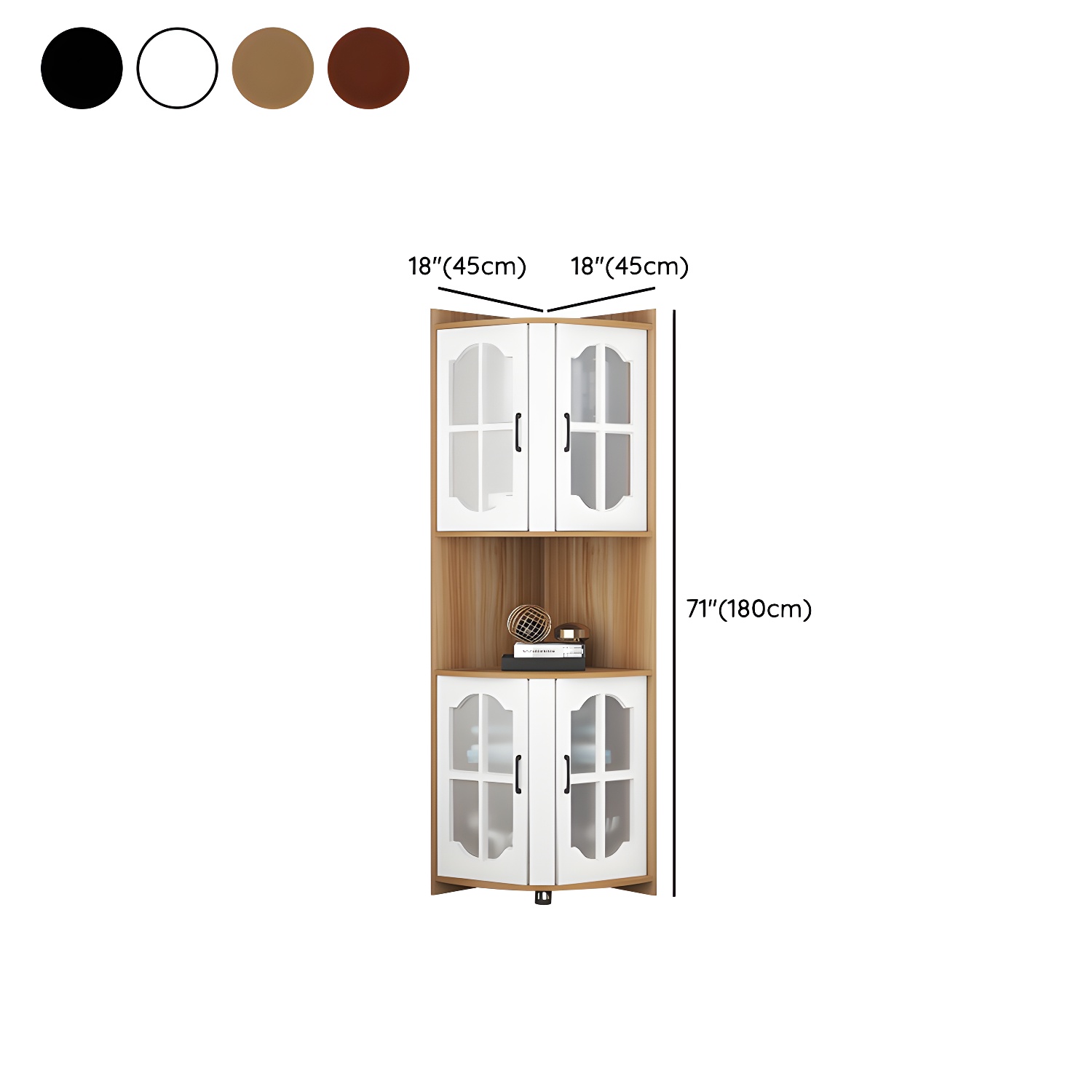 Corner Modern Glass Door Accent Cabinet with Wood Base and 2 Exterior Shelves - image 10