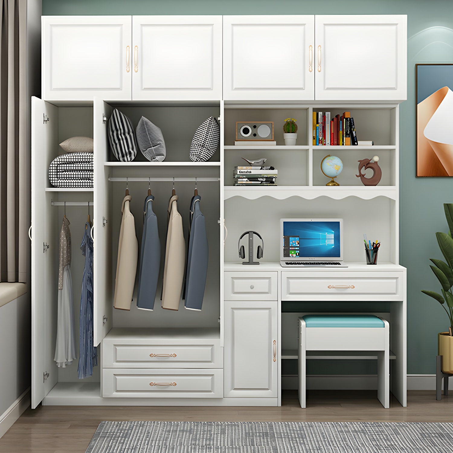 Modern White Wardrobe Armoire with Drawers & Clothing Rod Included - image 11