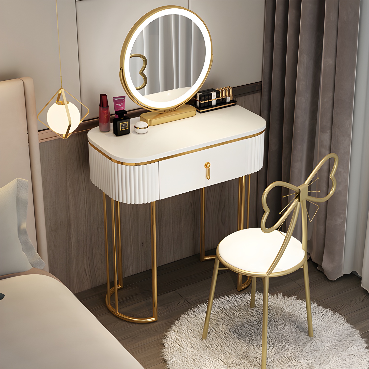 Glam 29.52" Height Makeup Vanity Set with Drawer and Mirror Vanity