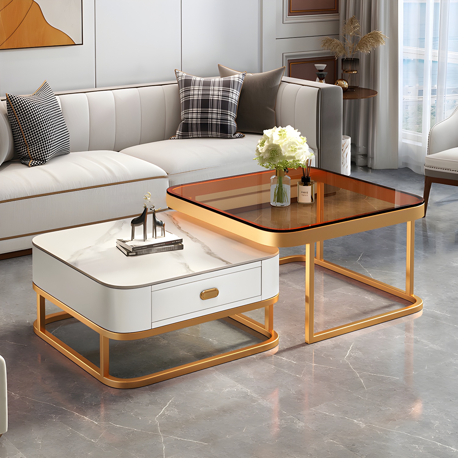 Slate Coffee Table Square 2 Nesting Coffee Table Set for Living Room - image 7