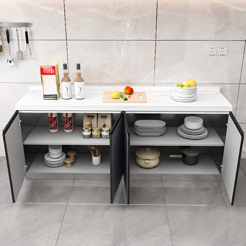 Grey Simple Sideboard with Standard/Narrow Size, 1 Shelf, Sintered Stone Countertop, and Multiple Doors Larder Storage - image 3