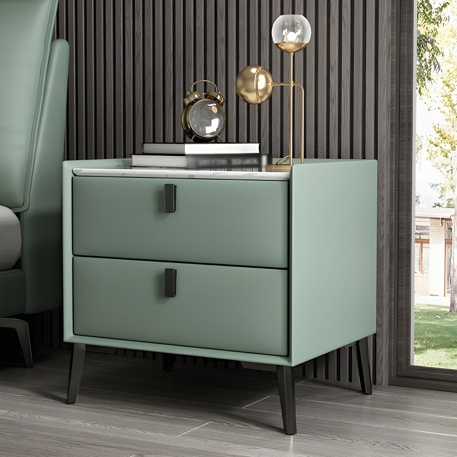Contemporary 4 Legs Storage Drawer Nightstand with Black Handles for Bedroom - image 4