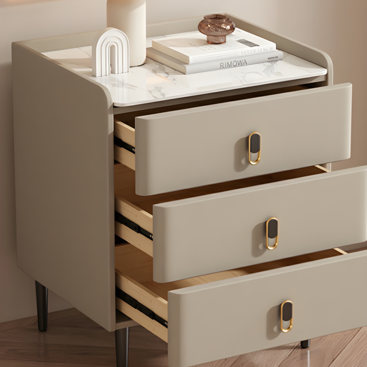 Modern Faux Leather Bachelor's Chest with Stone Countertop, 3 Drawers - image 15