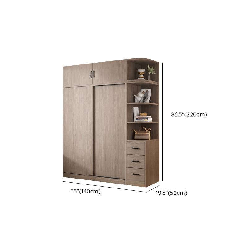 Sleek Natural Finish Modern Wooden Standalone Wardrobe Closet with Soft Close Features and Hanging Rod - image 32
