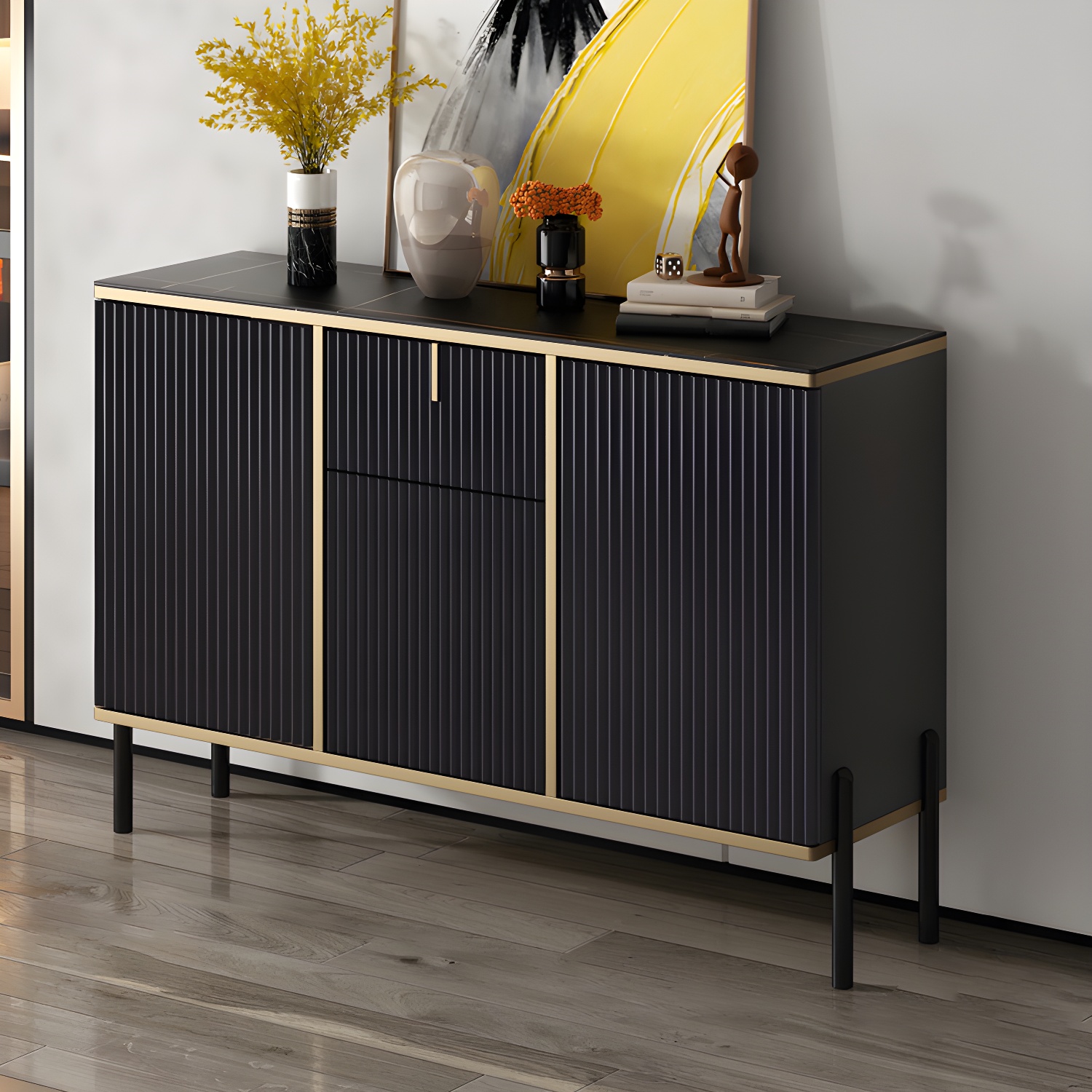 Glam Style Buffet Sideboard Sintered Stone Top Server with Door and Drawer - image 8