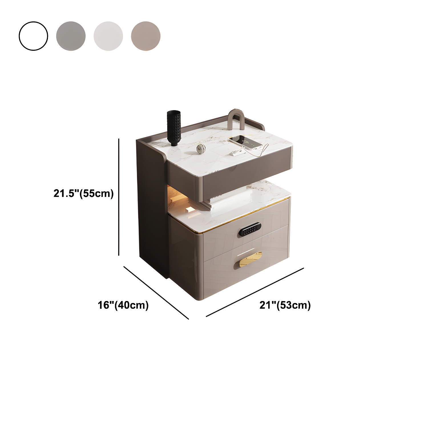 3-Drawer Nightstand with USB charging 21.65" Tall Faux Leather Nightstand - image 20
