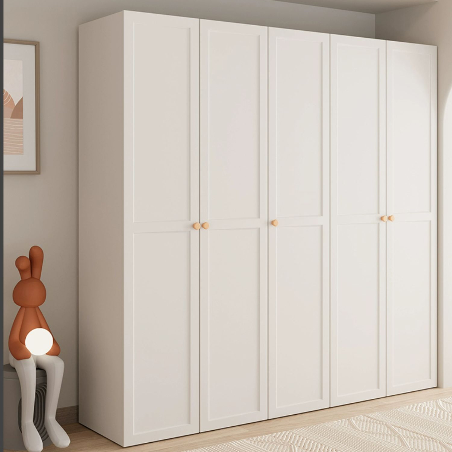 Modern White Wardrobe Armoire with Clothing Rod and Shelves - Soft Close, No Distressing - image 3