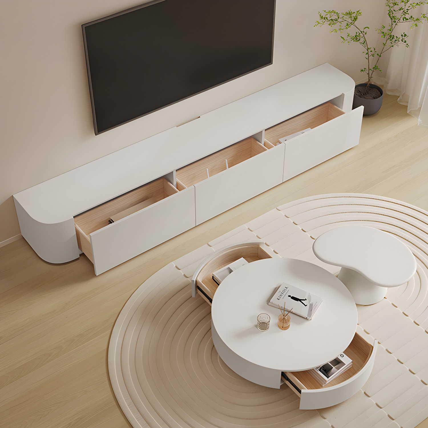 16" W Modern TV Media Console Enclosed Storage TV Stand Console with Drawers - image 10