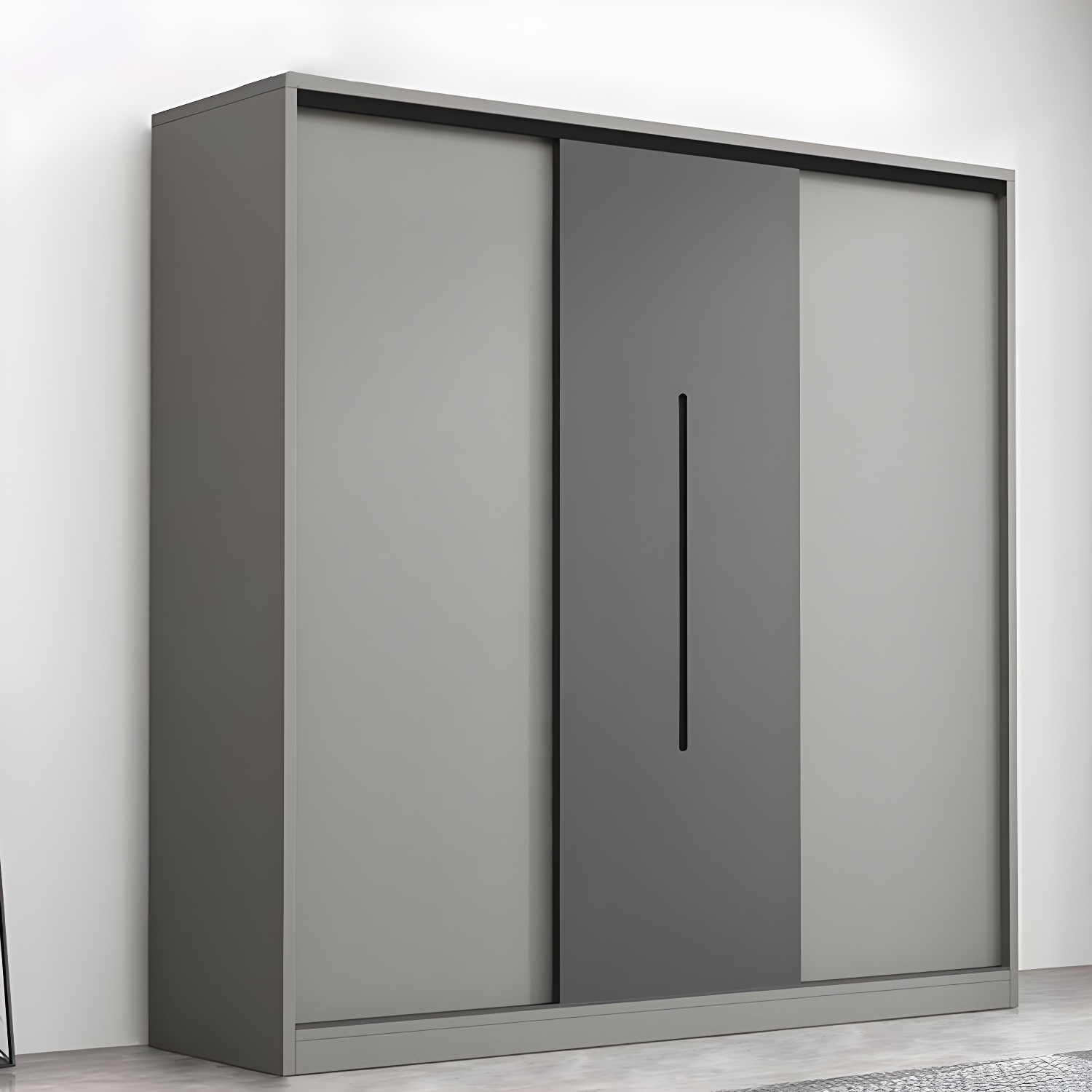 Contemporary Wood Grey Cloth Rod Included Wardrobe with Shelves