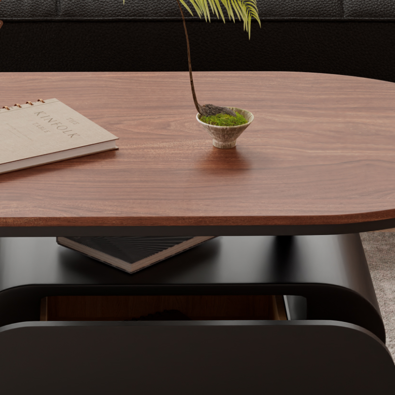 Simplistic Oblong Side Table with Wheel Base, Swivel Wheels, and Drawers - image 6