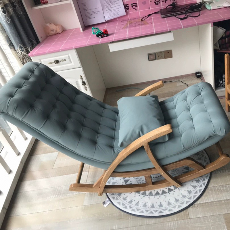 Stylish Upholstered Rocking Chair with Natural Wood Legs In Modern Design - image 8
