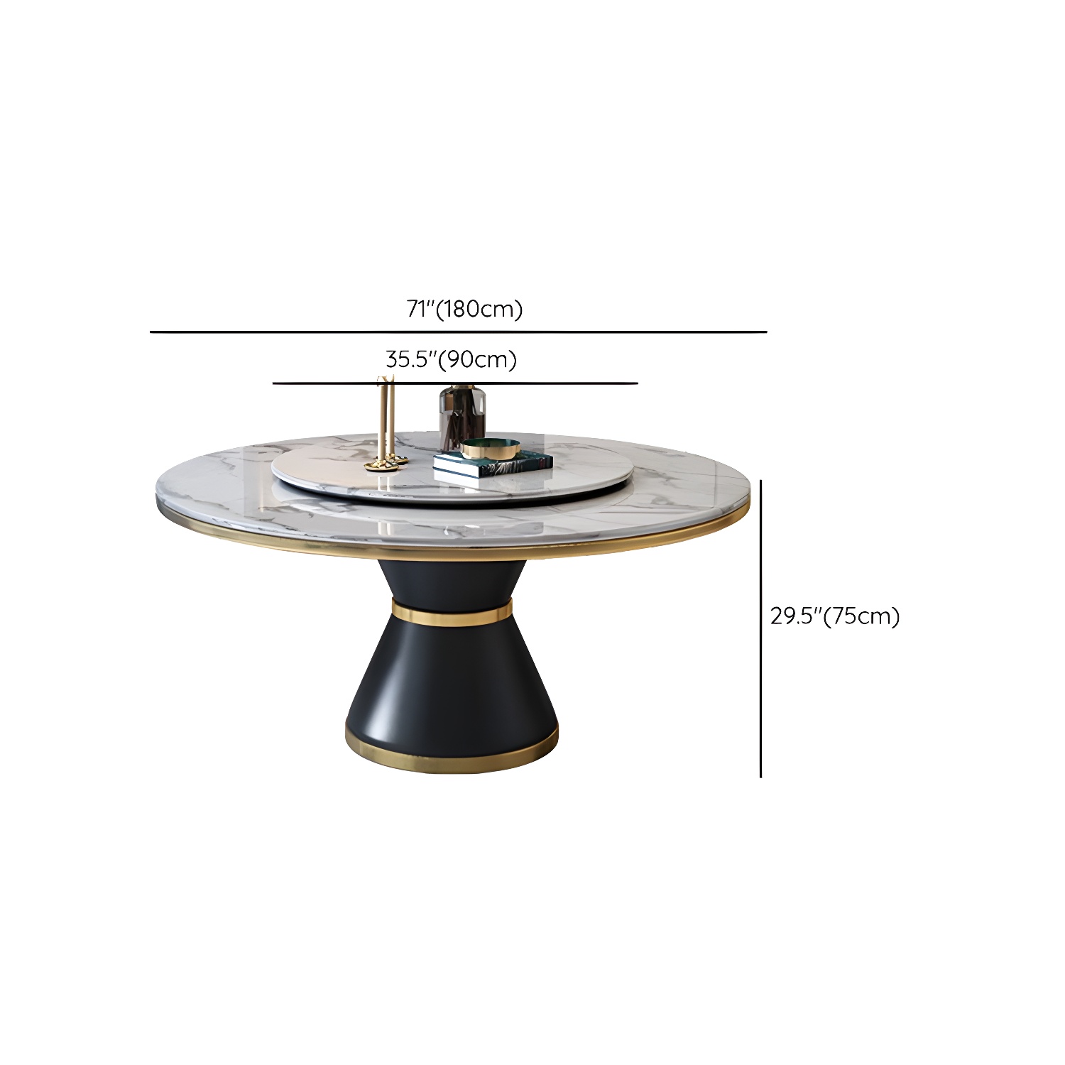 Glam Round Marble Dining Set in White with Black Metal Pedestal Base - 1/5/7 Piece Set - image 16