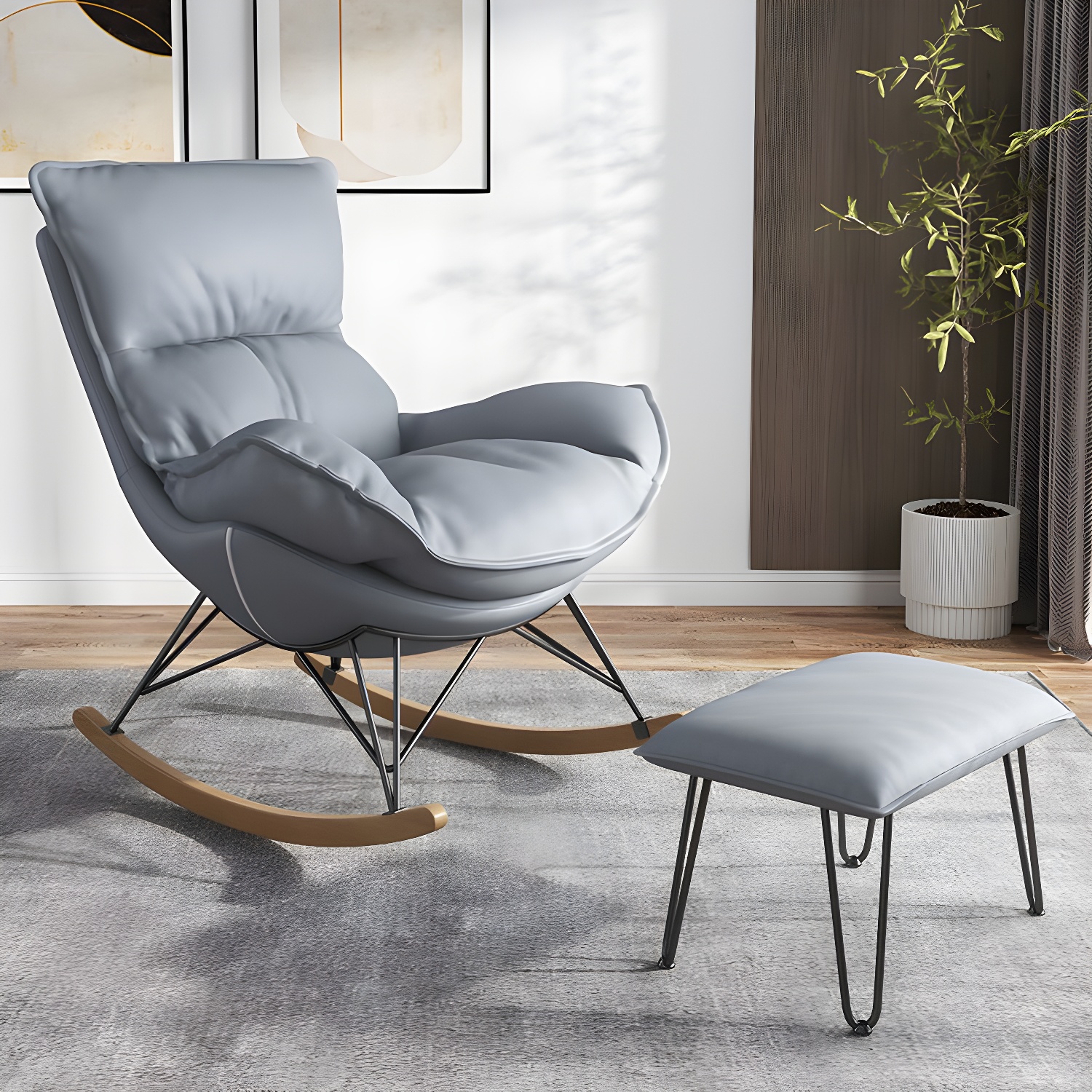 Contemporary Rocking Chair Cotton Upholstered Tufted Wing Chair Back Baby Rocking Chair - image 5
