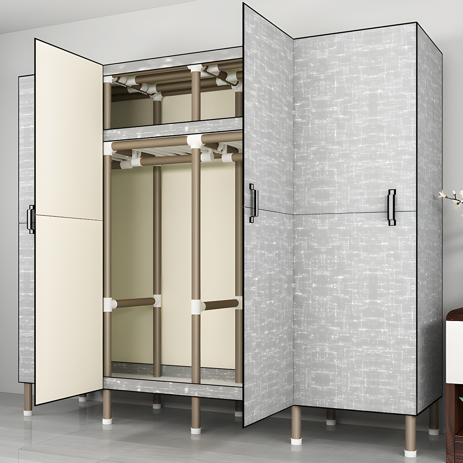 Foldable Freestanding Wardrobe Metal Frame Multifunctional Wardrobe for Bedroom - image 9