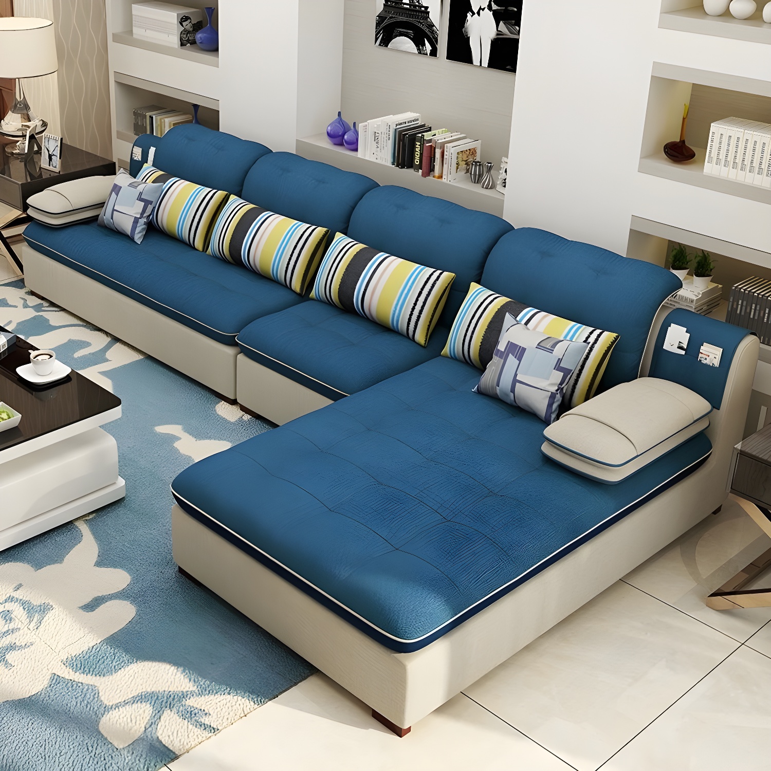 Modern Wood Frame L-Shaped Stationary Sofa Chaise with Adjustable Headrest and Storage Included - image 13