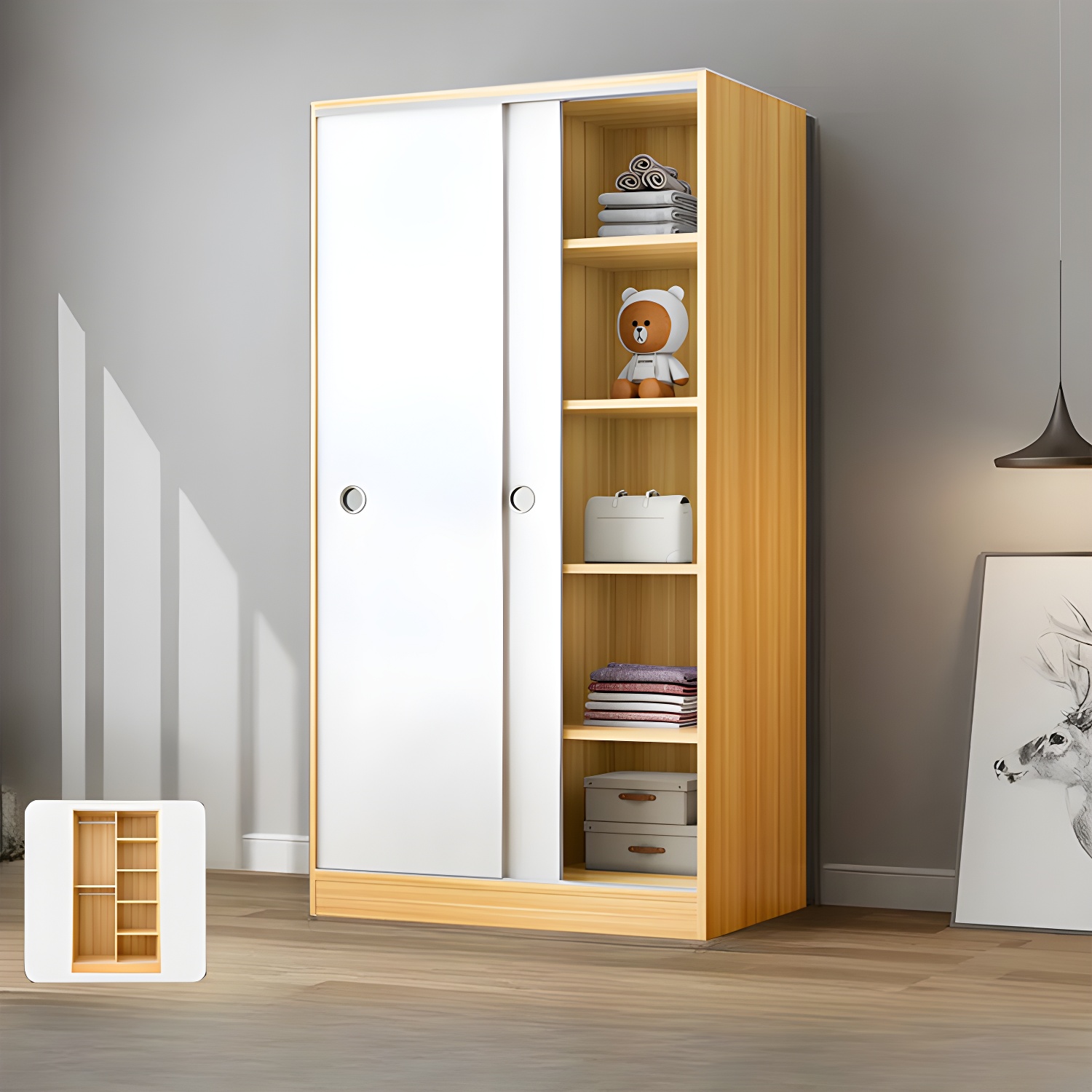 Elegant Wood Armoire Wardrobe with Clothing Rod and Shelves - Modern Style - No Distressing - image 3