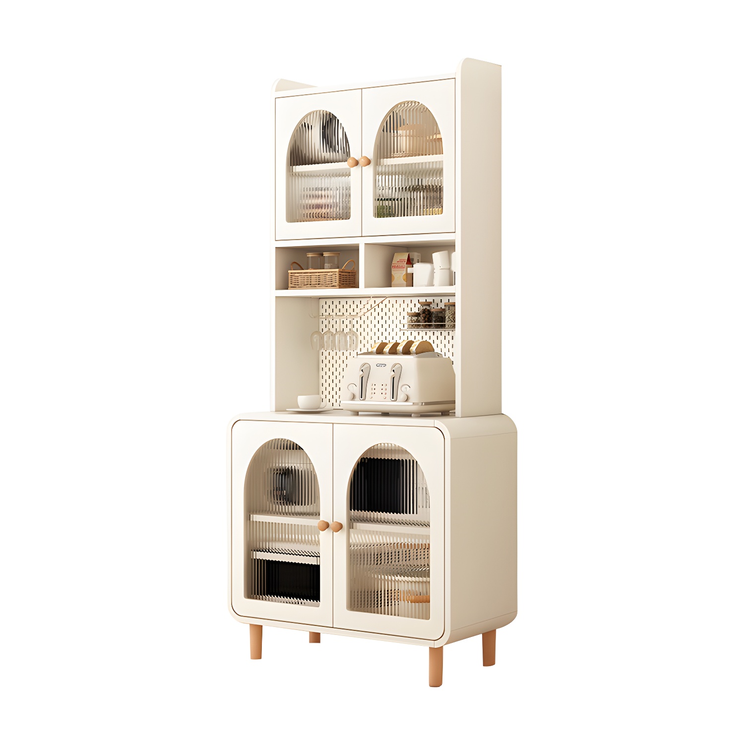 Scandinavian Wood Sideboard Cabinet with Adjustable Shelves and Glass Doors - 40cm Width - image 2