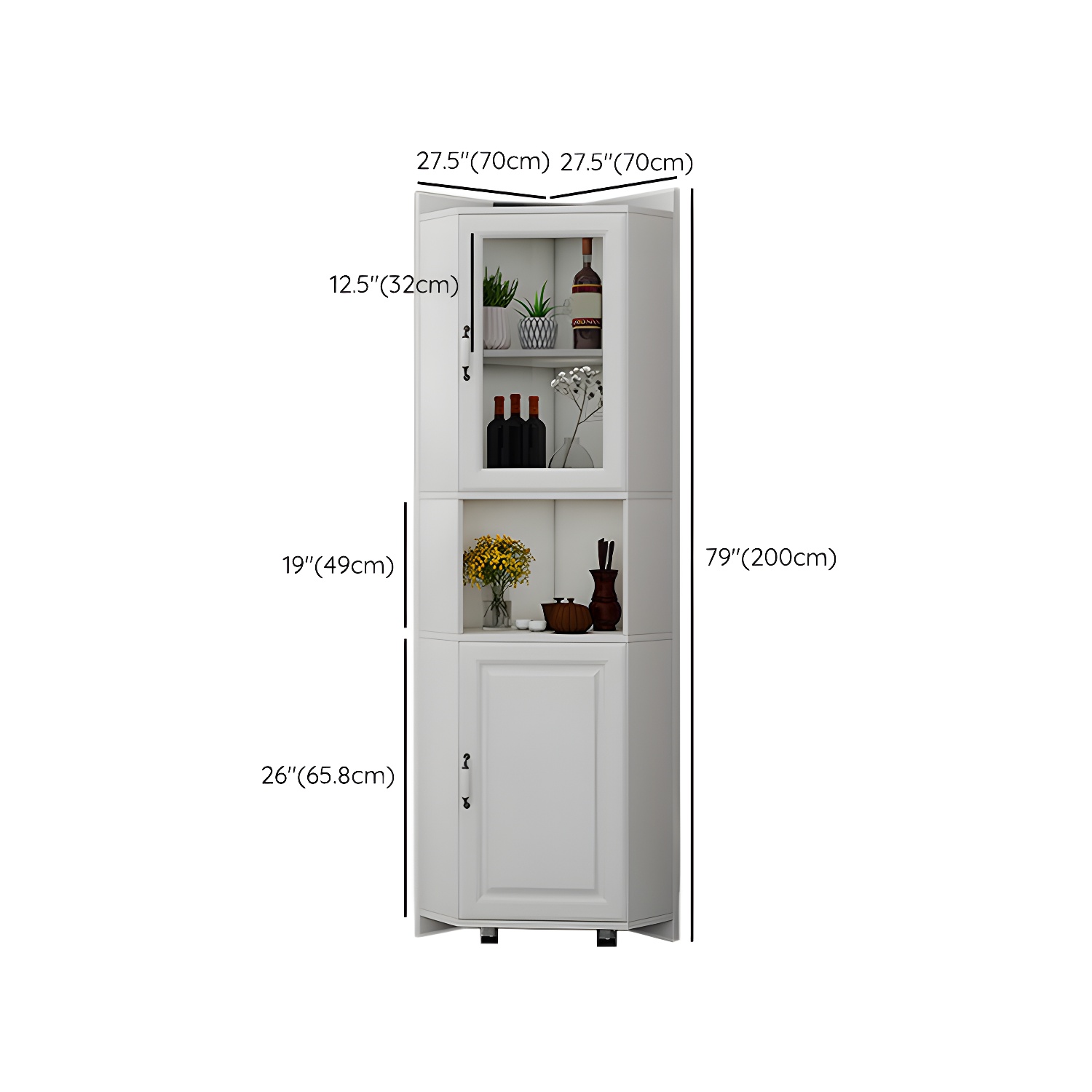Modern White Corner Accent Cabinet with Glass Doors and Adjustable Interior Shelves - image 16