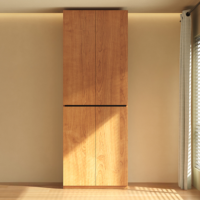 Modish Natural Wood Independent Armoire Cabinet with Soft Close Drawer, Soft Close Door, Interior Shelves, and Clothing Rod