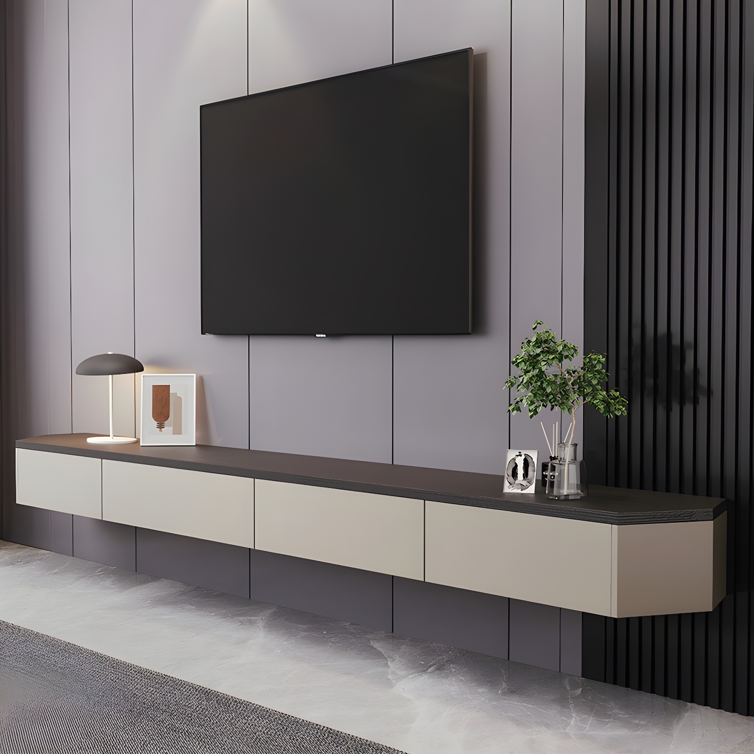 Contemporary Wall-Mounted TV Media Console with Cable Management - image 3