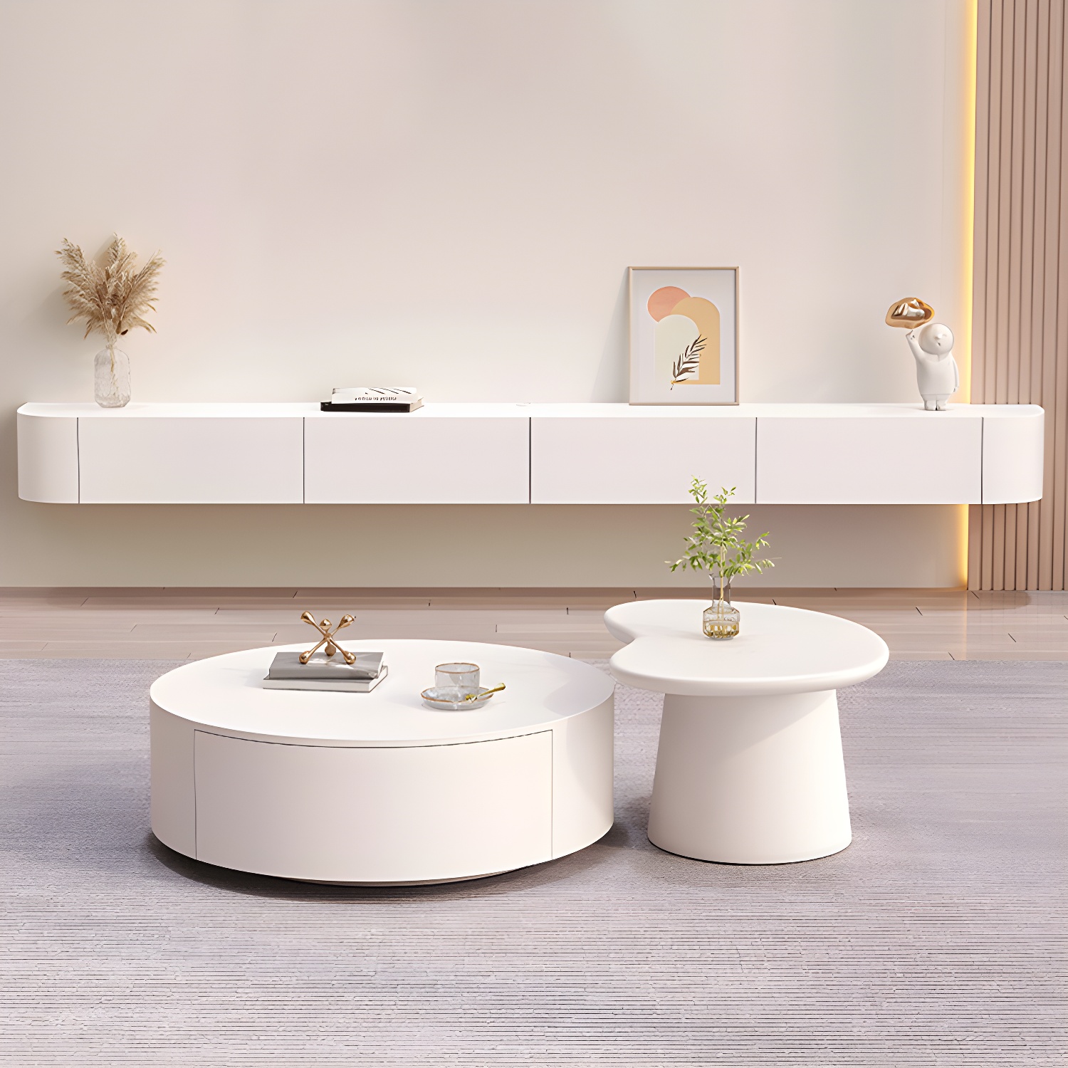 Contemporary Solid Wood Wall-mounted TV Media Stand with Drawers - image 7