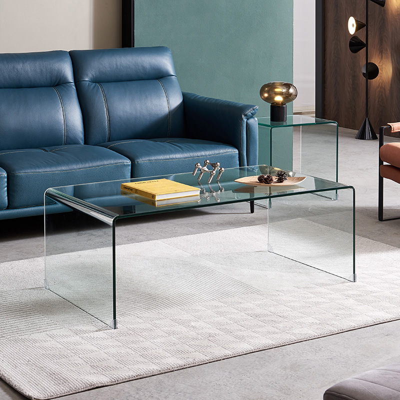 Rectangular Glass Modern Coffee Table with Transparent Base for Home