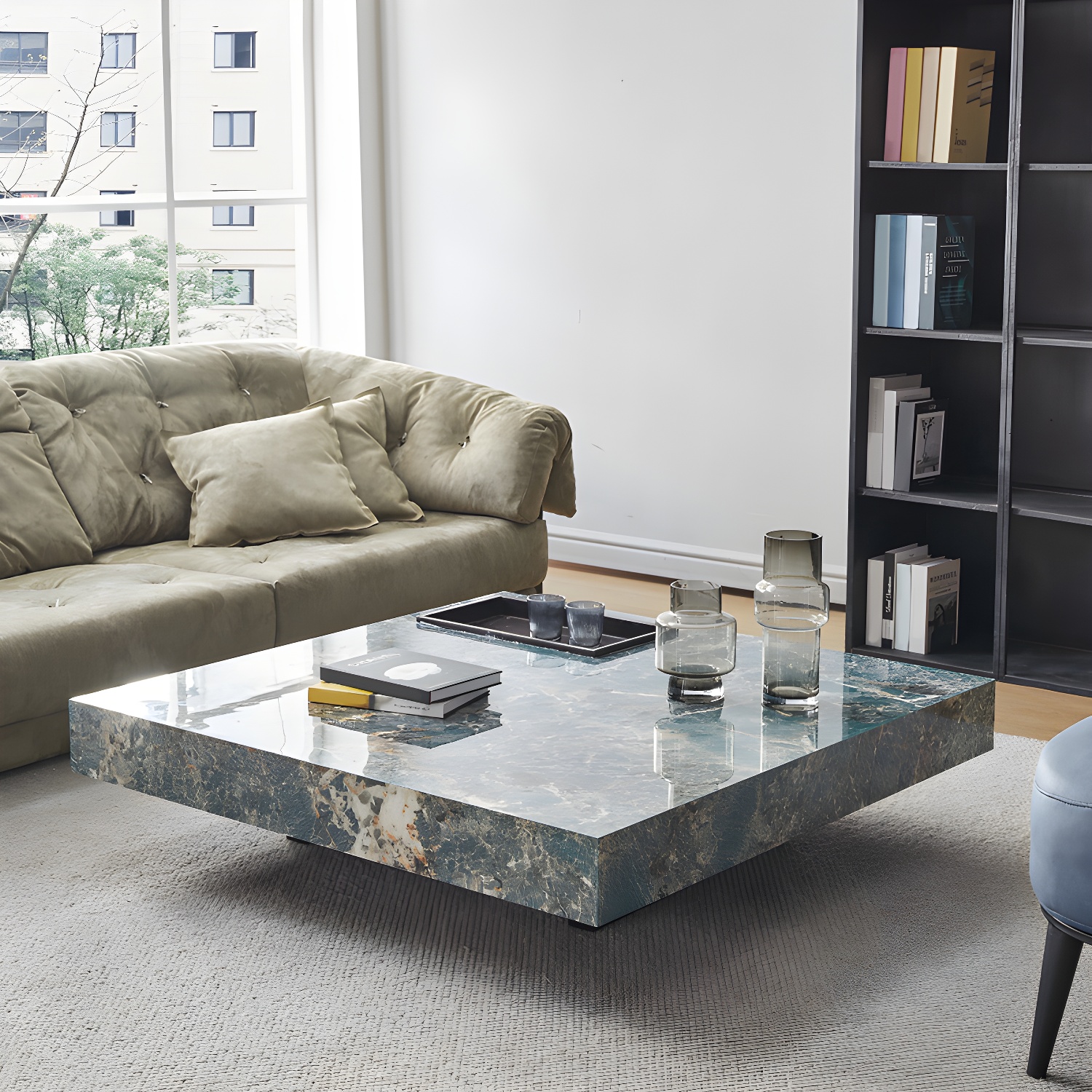 No Distressing Coffee Table Pedestal Faux Marble Square Cocktail Table - image 3