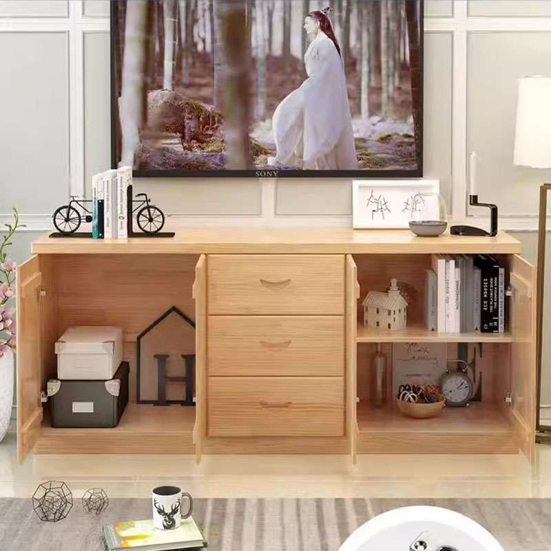 16" Wide Pine Wood Sideboard Table with Doors and Drawers for Living Room