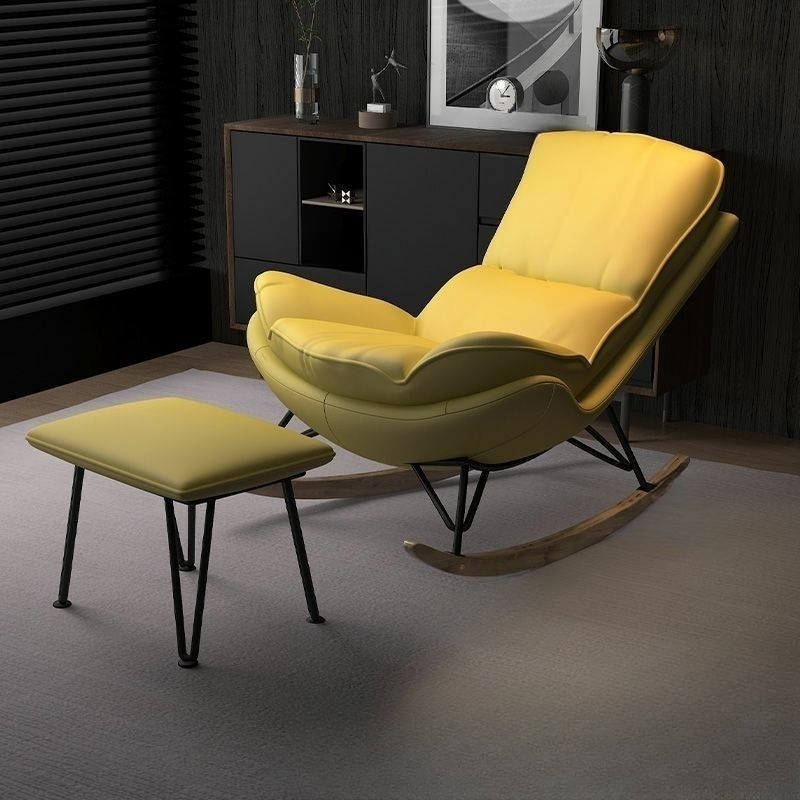 Modern Upholstered Rocking Chair with Natural Wood Legs and Arms, Complete with Ottoman - image 8