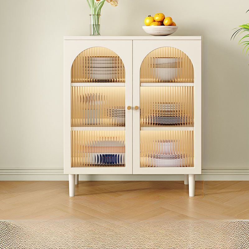 White Trendy Sideboard with 3 Drawers, Narrow/Standard Size, 3/6 Shelves, Lumber Countertop, and Glass-panel Door - image 3