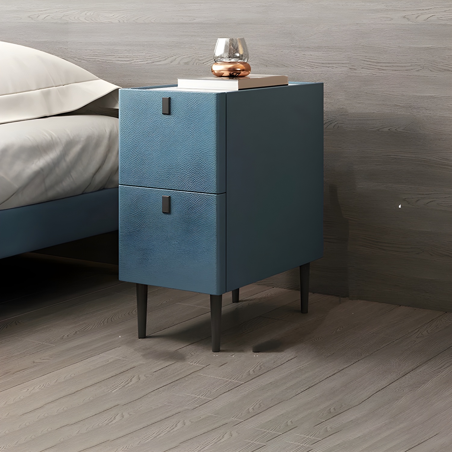 Modern Style Leather Polychromatic Choice of Black Cabinet Leg Nightstand - image 12
