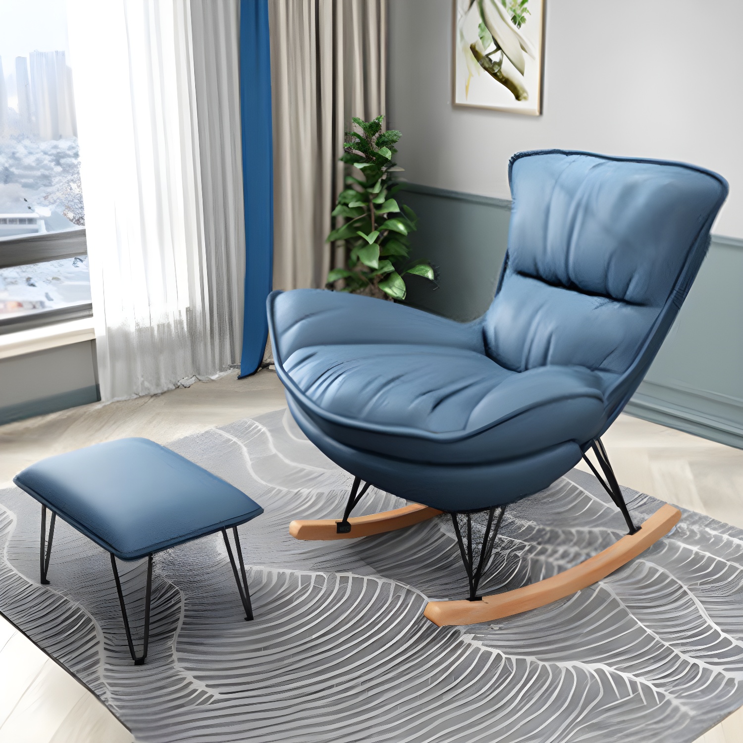 Modern Rocking Chair Metal Frame Doll Cotton Filling Cushion Wingback Rocker Chair - image 5