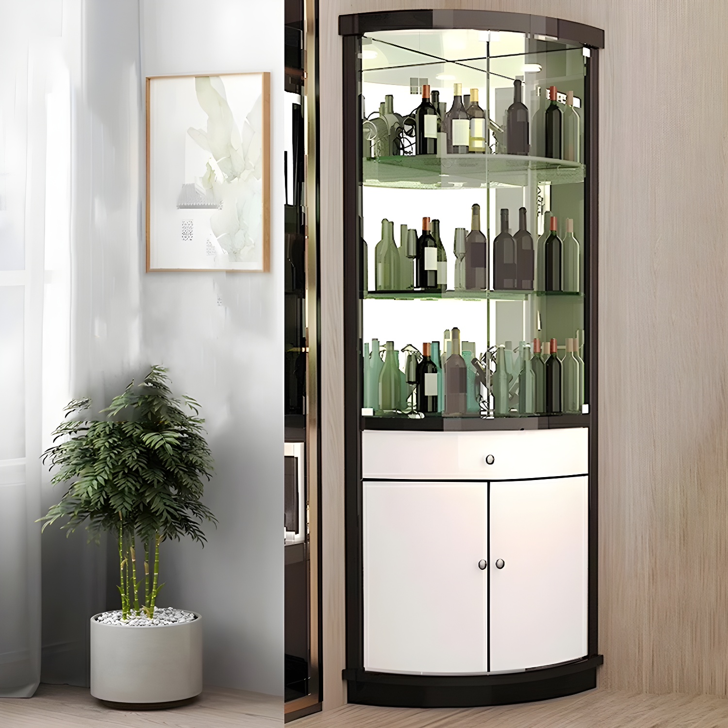 Circular Corner Glass Accent Cabinet with Clear Glass Doors and 3 Shelves - image 5