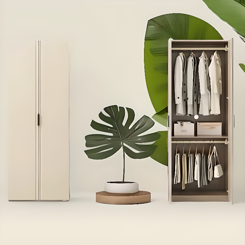 Beige Modish Wooden Armoire Cabinet with Soft Close Drawer, Soft Close Door, Interior Shelves, and Clothing Rod - image 3