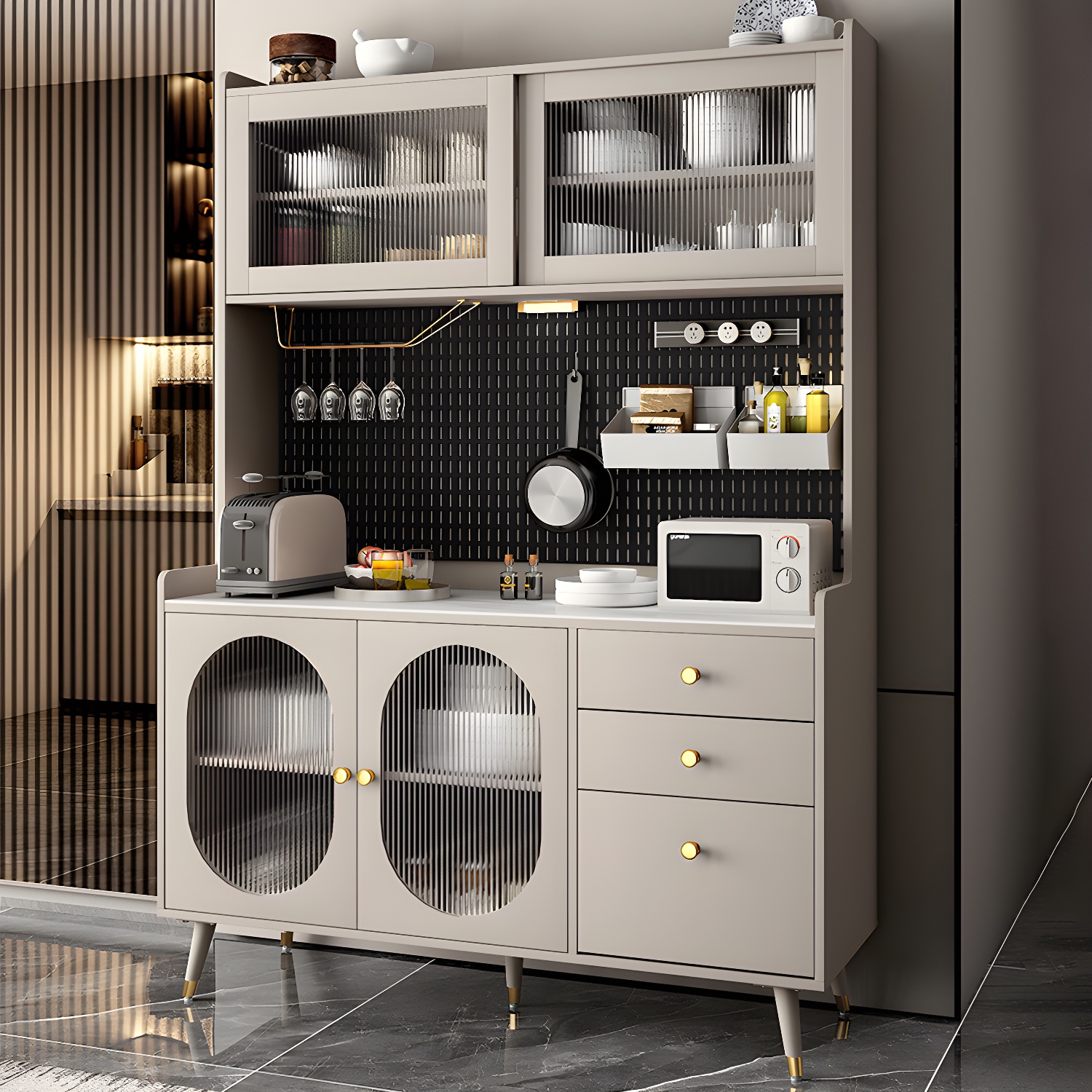 Stone Glam Sideboard Adjustable Shelves Kitchen Dining Room Sideboard - image 5