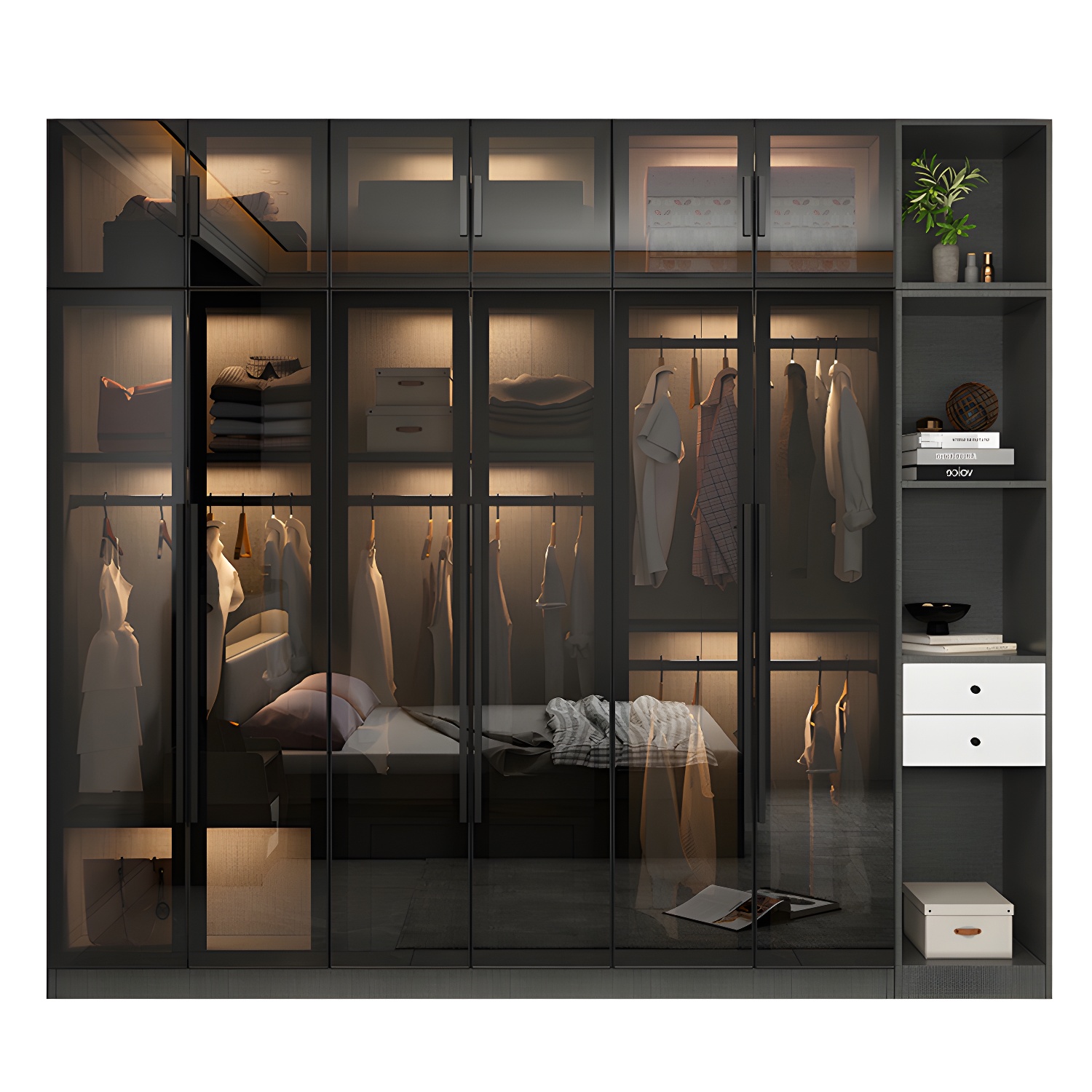Black Glass Wardrobe Armoire Modern Style Wardrobe for Bedroom - image 9