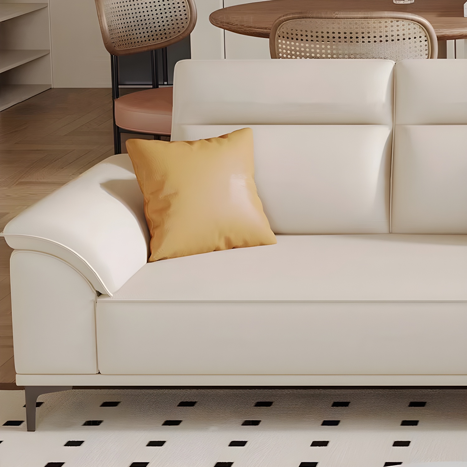 Modern Beige Faux Leather Sofa with Ottoman Included - Pillow Top Arm and Cushion Back - image 3