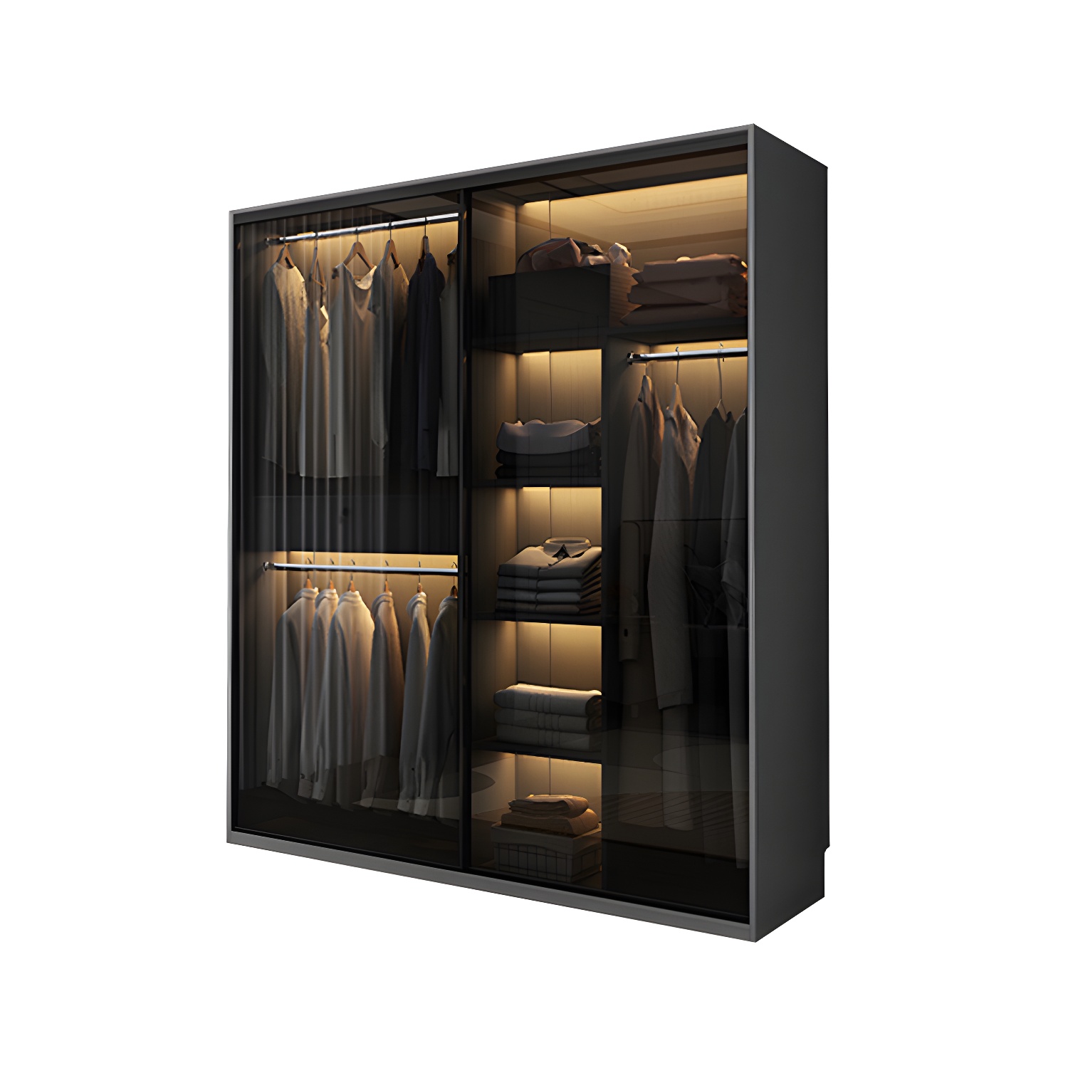Glass and Wood Wardrobe Armoire Contemporary Wardrobe Cabinet - image 5