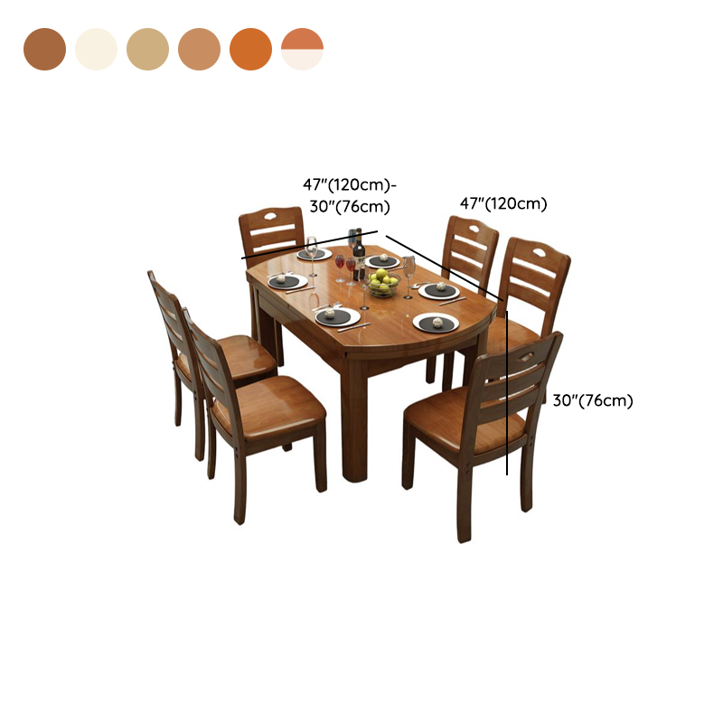 Dining Table Set with Rounded Wood Slab Top, 4 Legs, Drop Leaf, Back Seat, in White/Auburn/Amber Color - image 10
