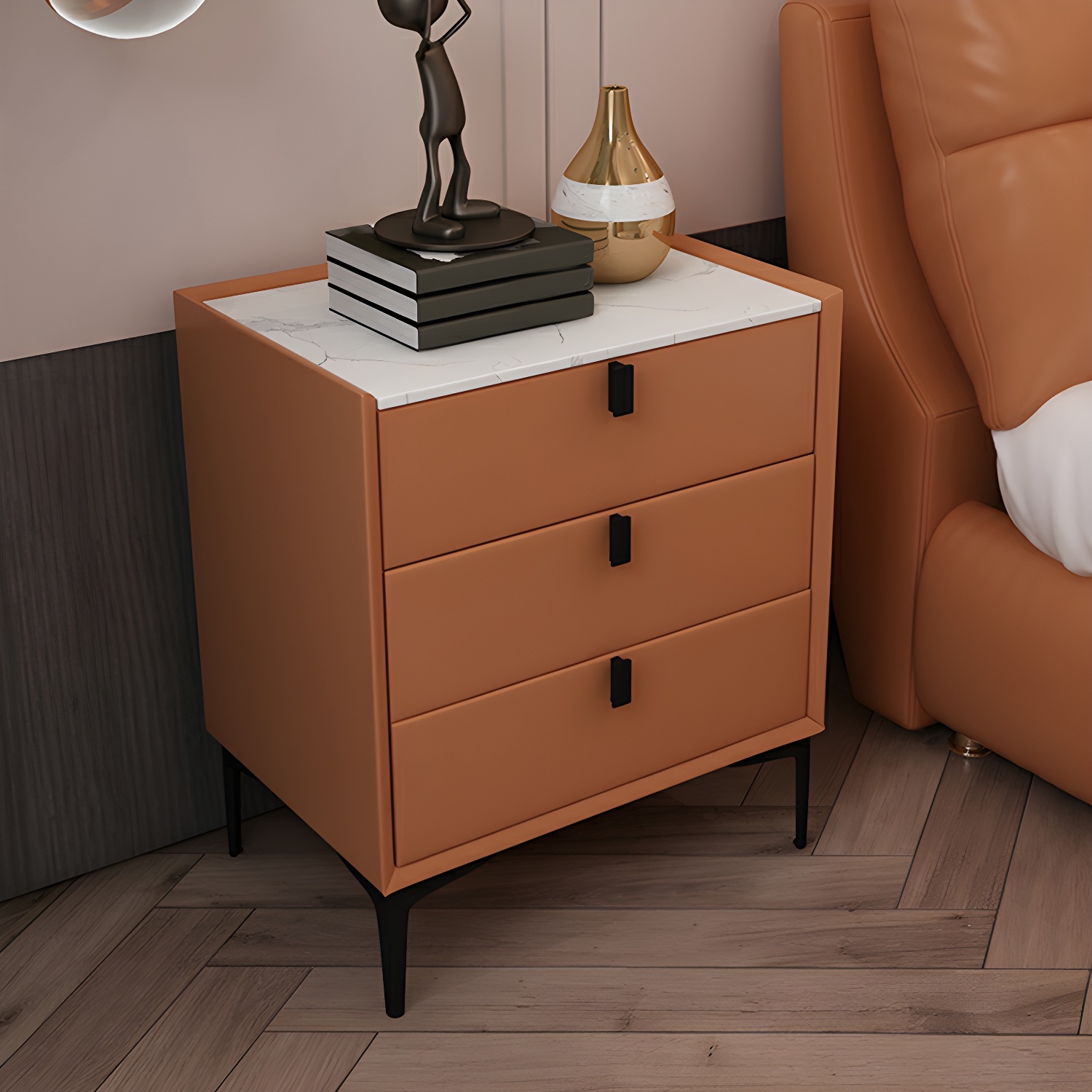 Glam Style Sintered Stone Top 3 Drawers Nightstand for Bedroom - image 9