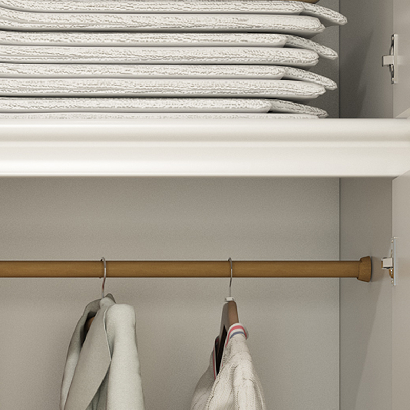 Art Deco Chalk Manufactured Wood Free Standing Interior Shelves Wardrobe with Soft Close Drawer and Hanging Rod - image 9