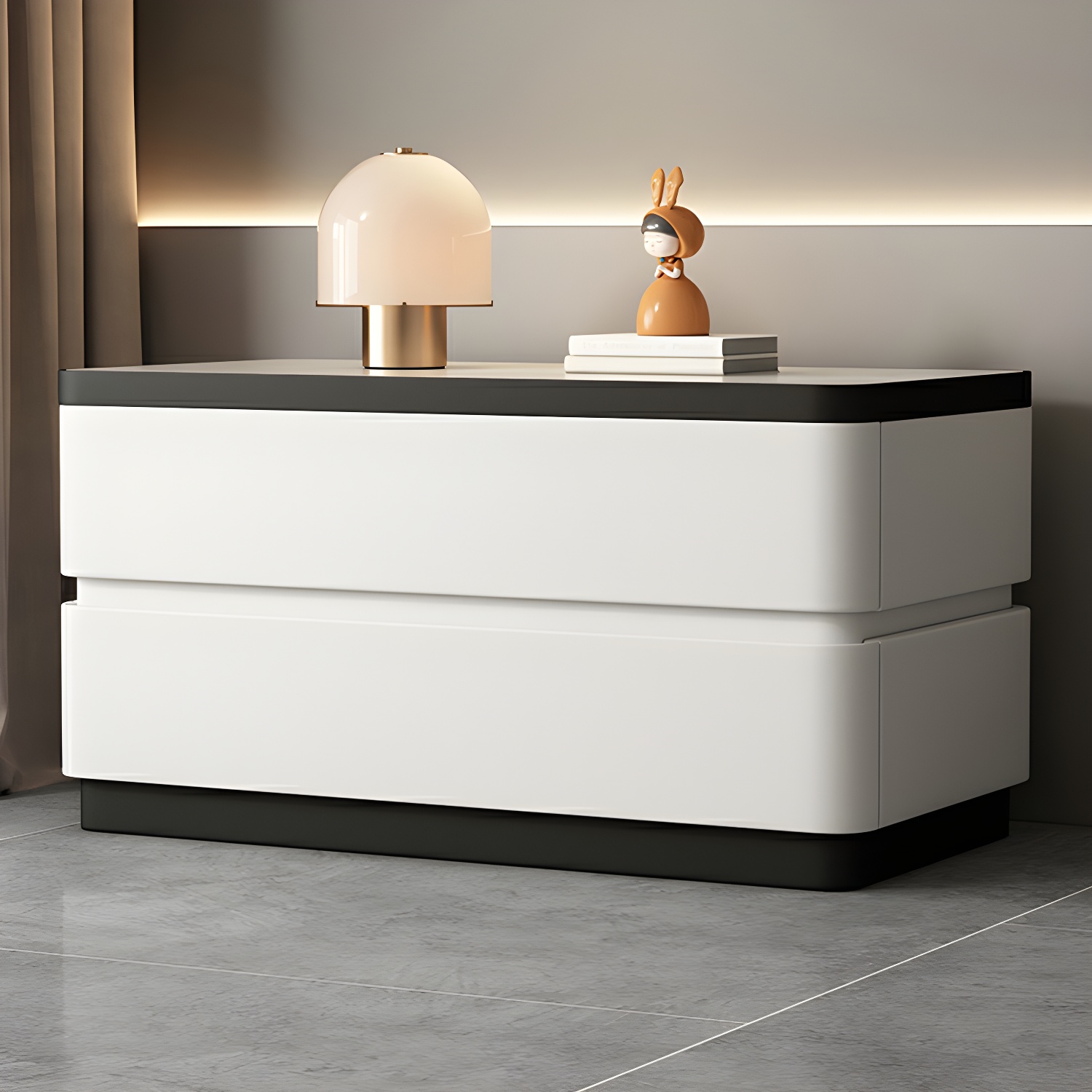 Modern Faux Leather Nightstand with 2 Drawers and Stone Countertop for Bedroom - image 9