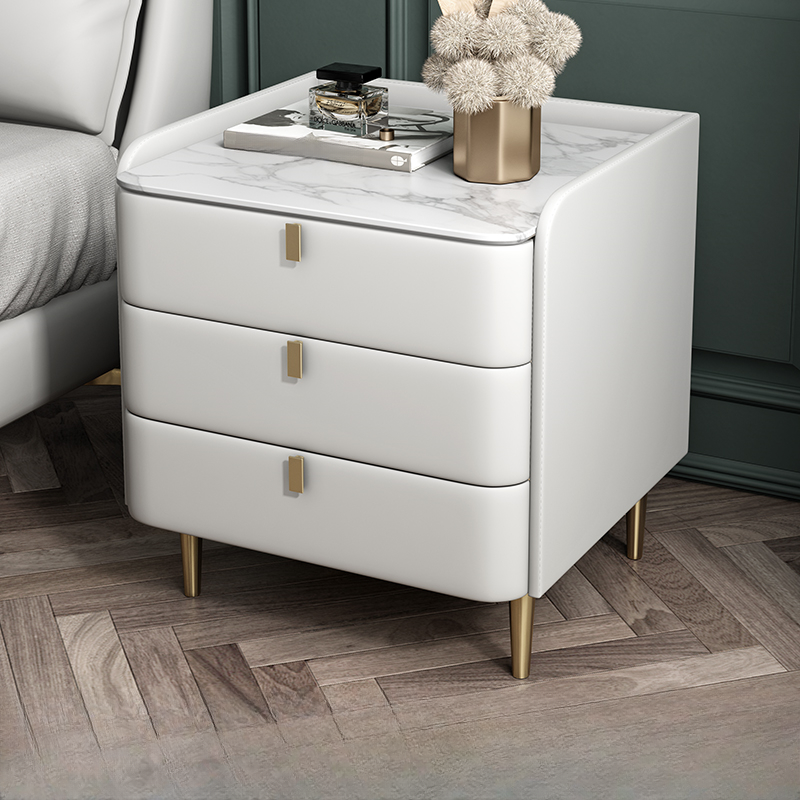 Art Deco 3 Tiers Drawer Storage Bedside Table with Stone Countertop - image 17