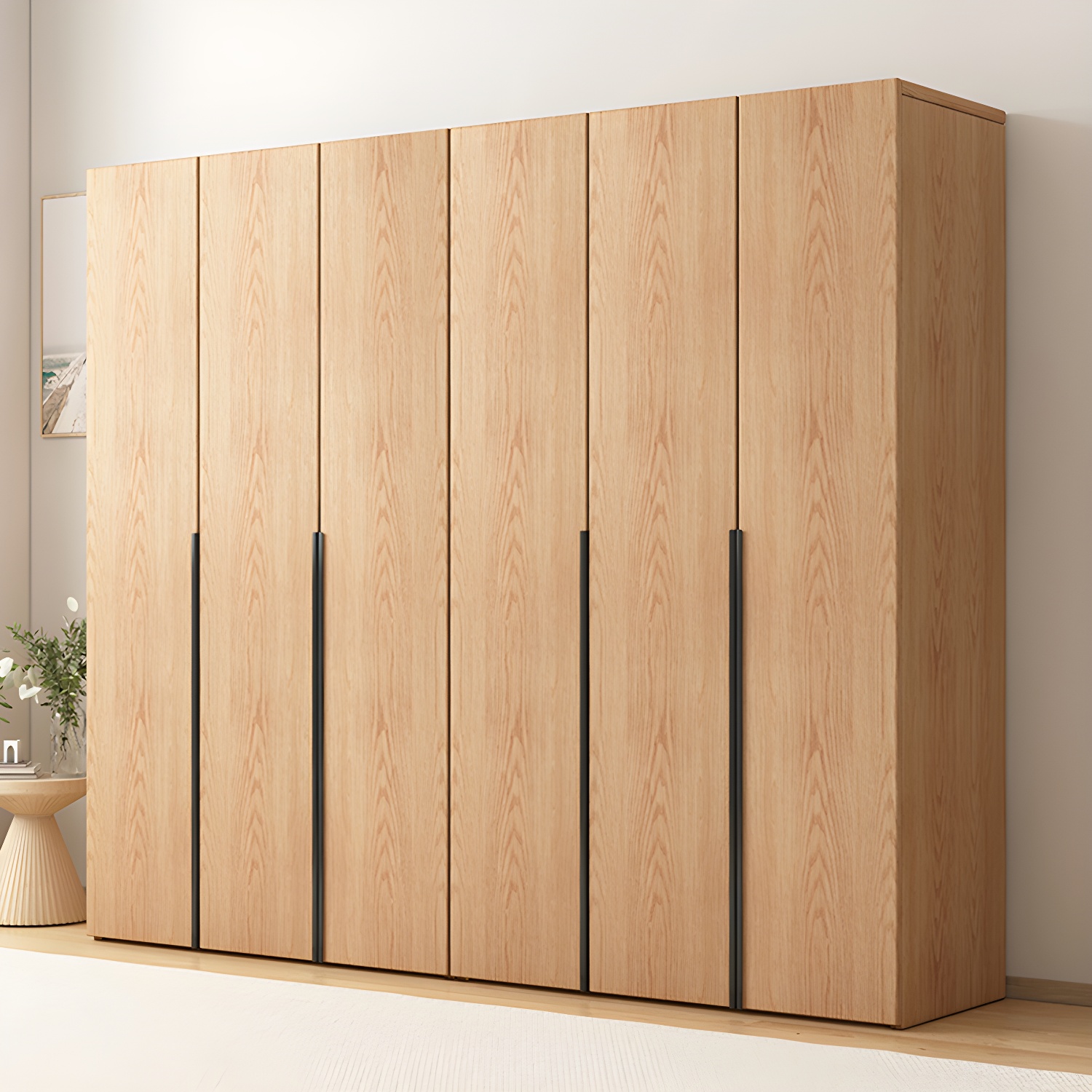 Contemporary Freestanding Natural Wardrobe Oak Solid Wood Wardrobe with Shelves