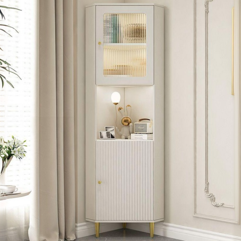 Grey/Beige Engineered Wood Utility Cabinet with Illuminating in a Modern Style - image 6