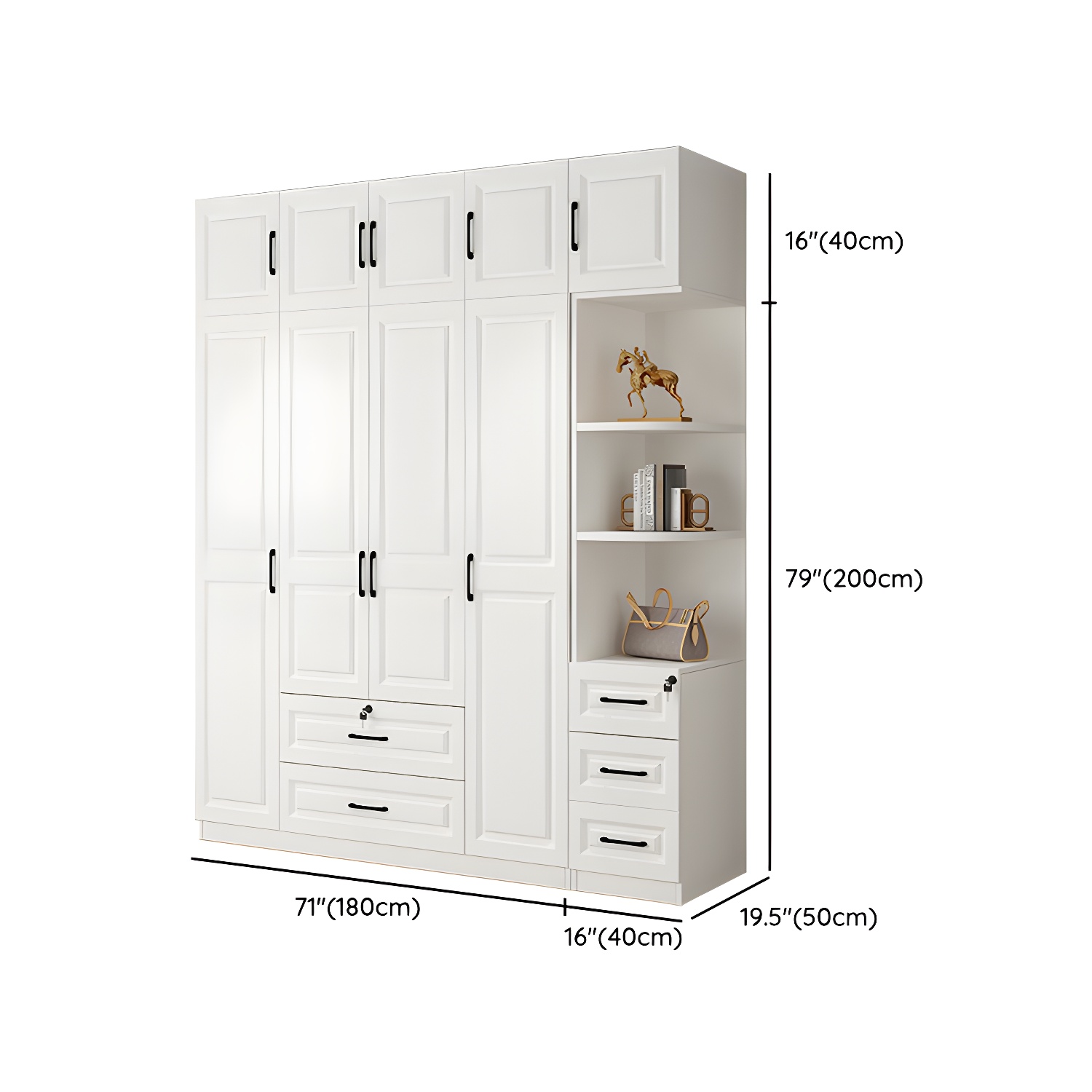 Wood White Modern Wardrobe Armoire with Drawers, Shelves, and Clothing Rod - image 35