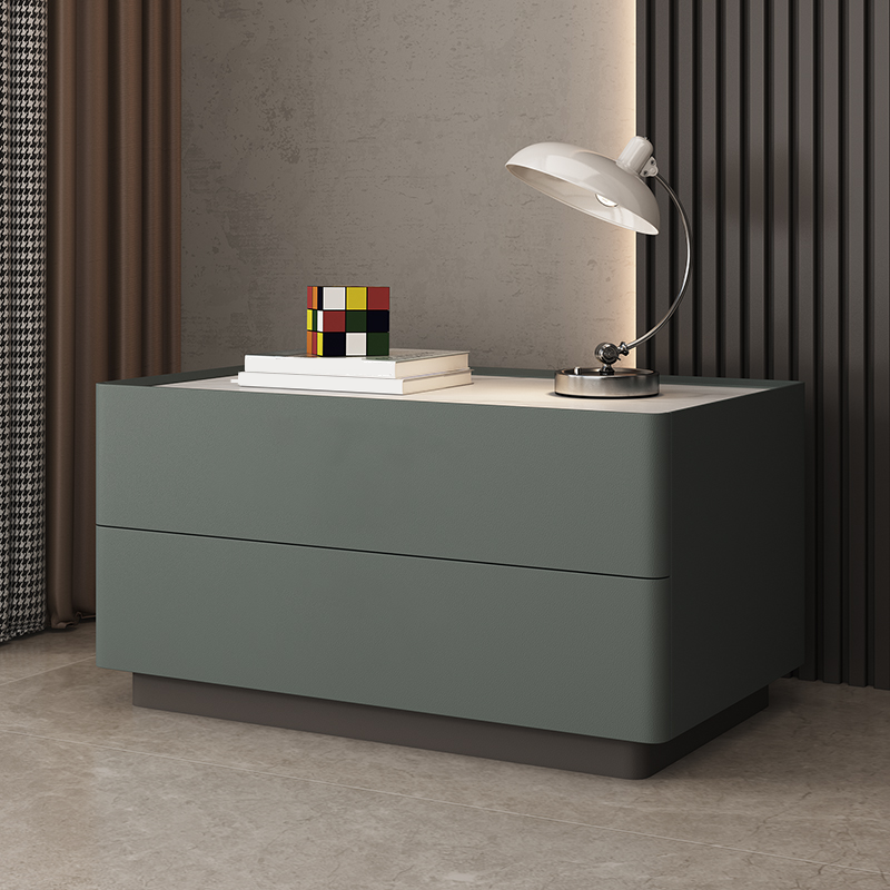 Casual Sintered Stone Countertop Drawer Storage Nightstand with 2 Drawers
