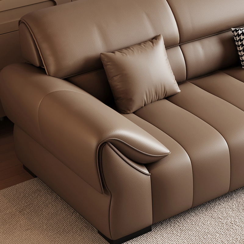Elegant Light Brown Leather Standard Sofa/Single Sofa/Loveseat with Armrest and 3 Pillows - image 8
